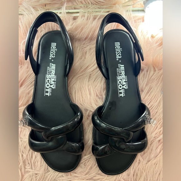Melissa Jeremy Scott inflatable rubber black sandals size 8 39 goth Barbie - Picture 2 of 9